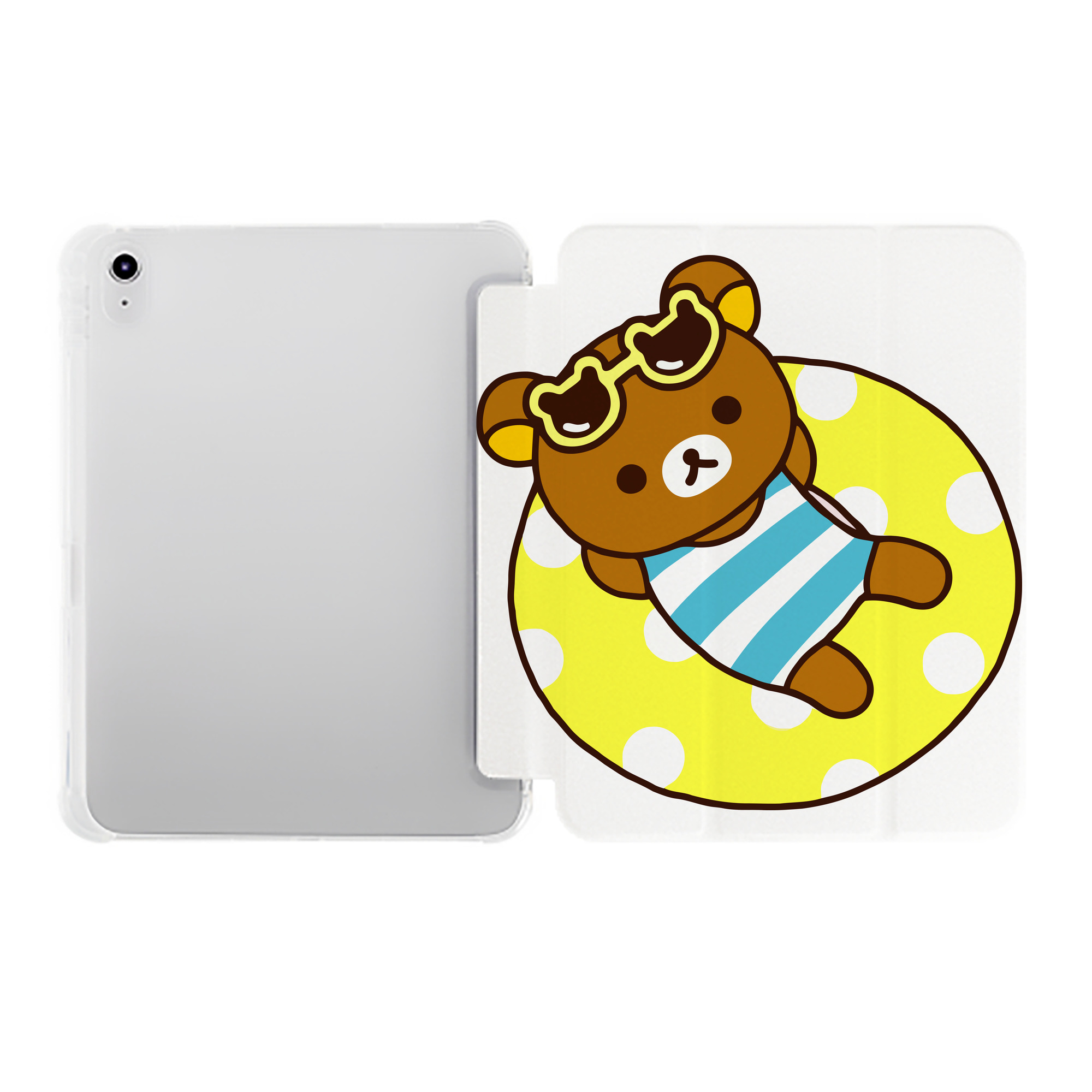（画像用） リラックマ リラックマ キイロイトリ Rilakkuma Korilakkuma Kiiroitori IPad ケース ペン収納付き 三つ折りスタンド PUレザー×シリコン 対応機種9.5/10.5/10.9インチ